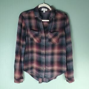 Cloth & Stone Womens Two Pocket Plaid Button Up LS Shirt Size XS Canyon Pucker